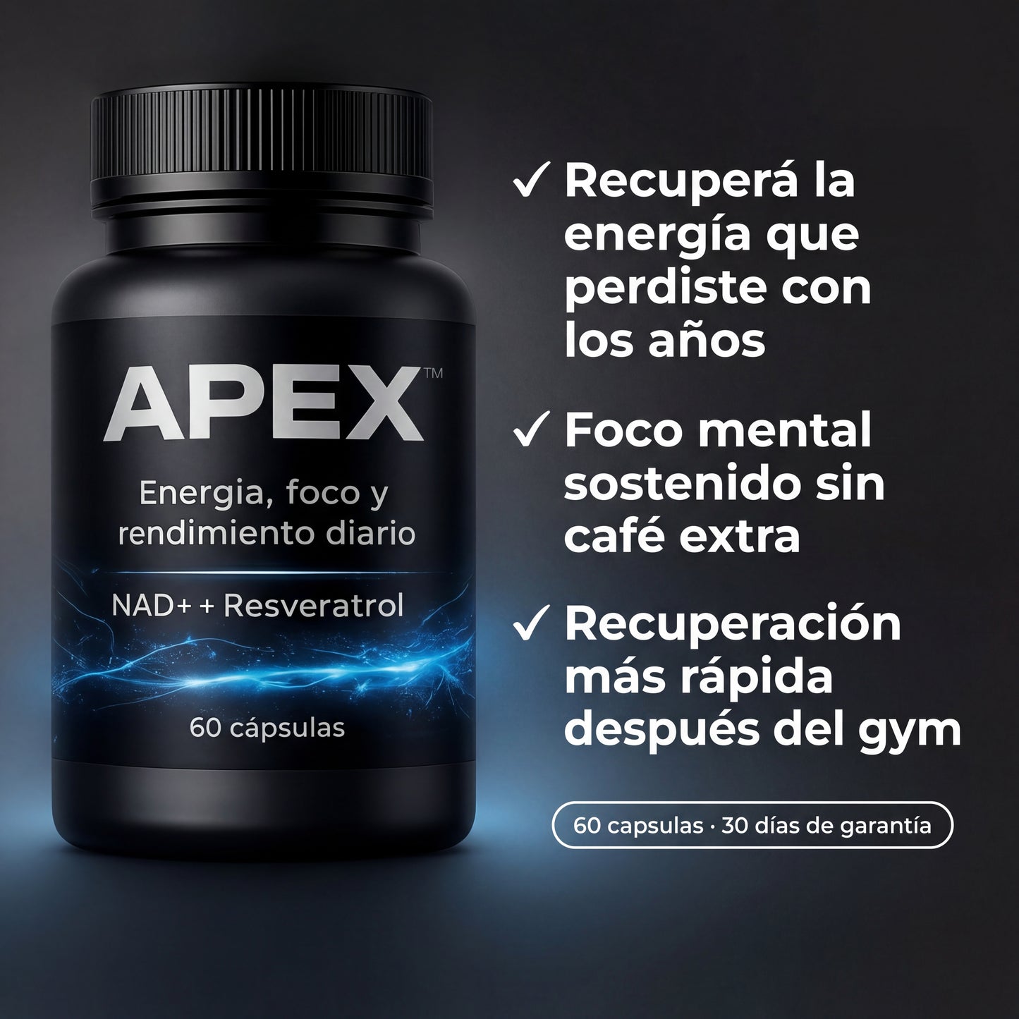 APEX™ Cápsulas para recuperar la energía, el foco y el rendimiento que tenías a los 30.